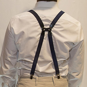 Bretelle Elastico Raso Navy e Pelle Nera H 2.2 cm
